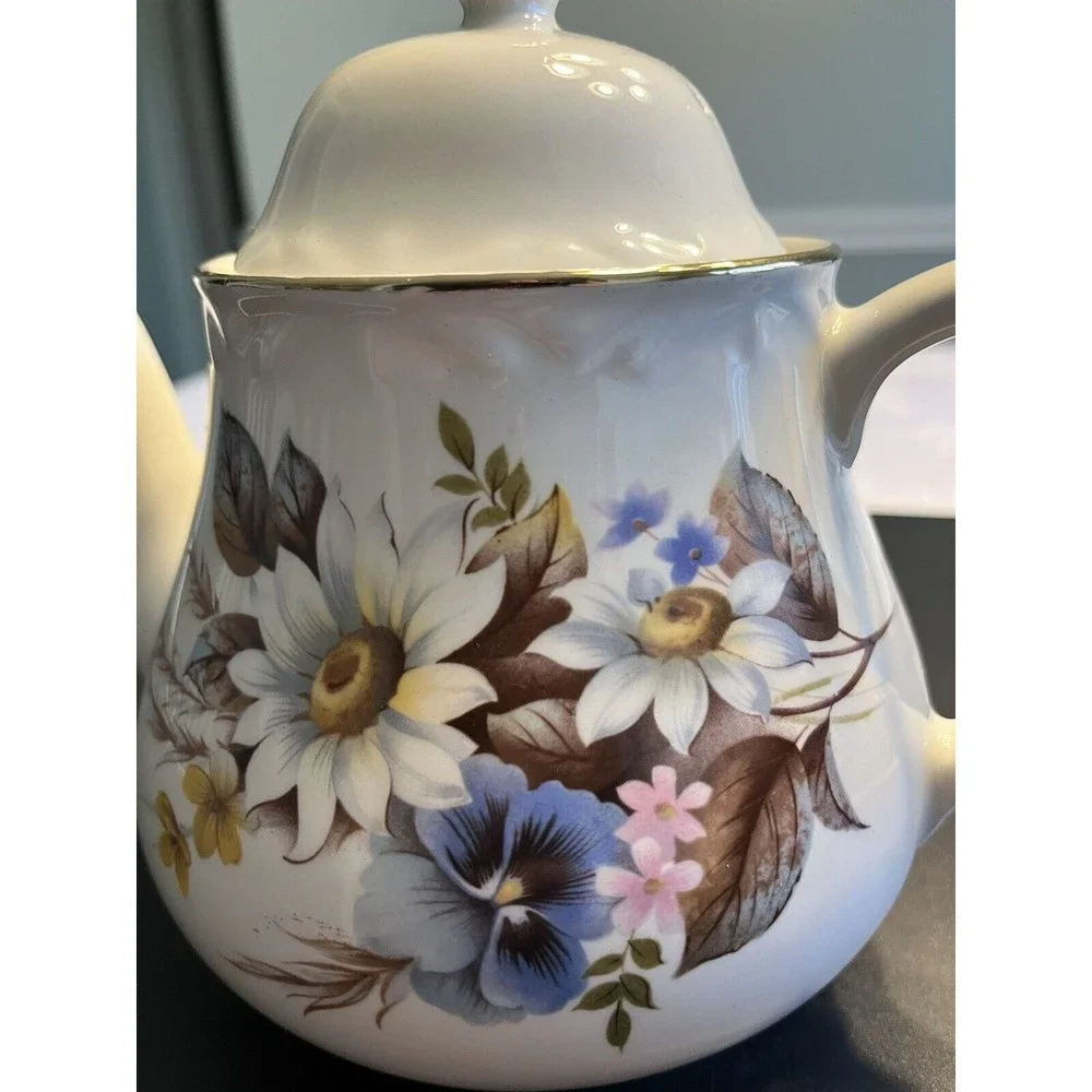 Vintage Arthur Wood Porcelain Ceramic Flowers Floral Teapot 5990 ~ England